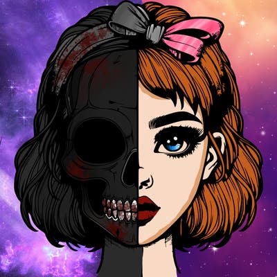 realistic girl with half skull mask