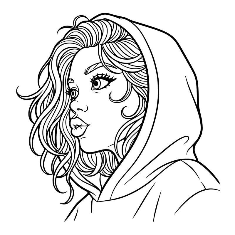 girl with messy hair pouty lips big eyes wearing a hoodie face profile