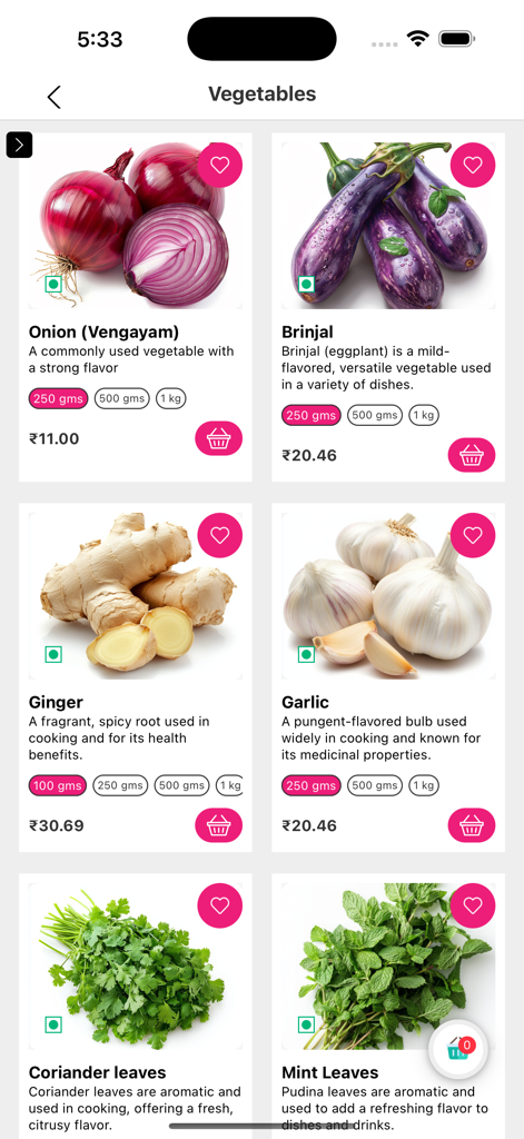 Shino - Shop Local. Fast. - Shino app interface showing fresh vegetables like onions and eggplant with local prices and delivery options