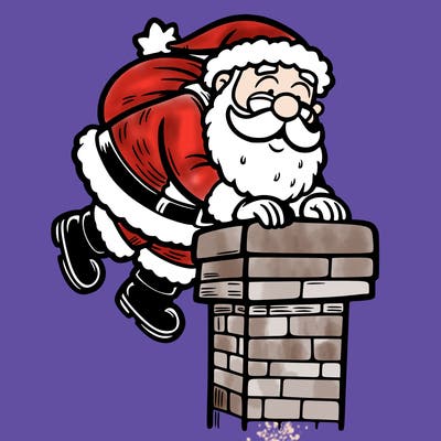 santa climbing down a chimney
