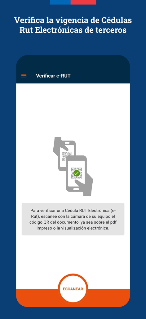 App screen for verifying the validity of third-party electronic RUT cards via QR scan