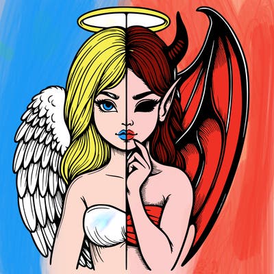 realistic angel half demon