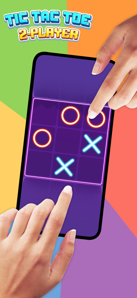 BonBon 2 - 4 player games - Dos personas jugando un minijuego de Ta-Te-Ti para 2 jugadores en una sola pantalla de teléfono.