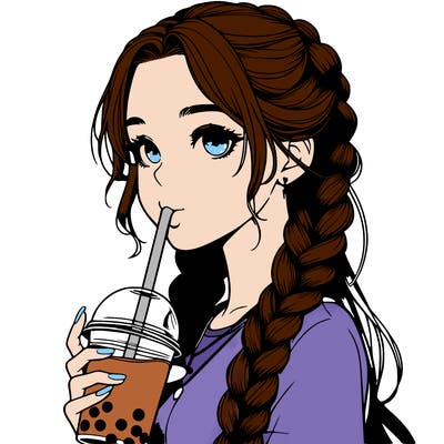 realistic girl with braided hair drinking boba