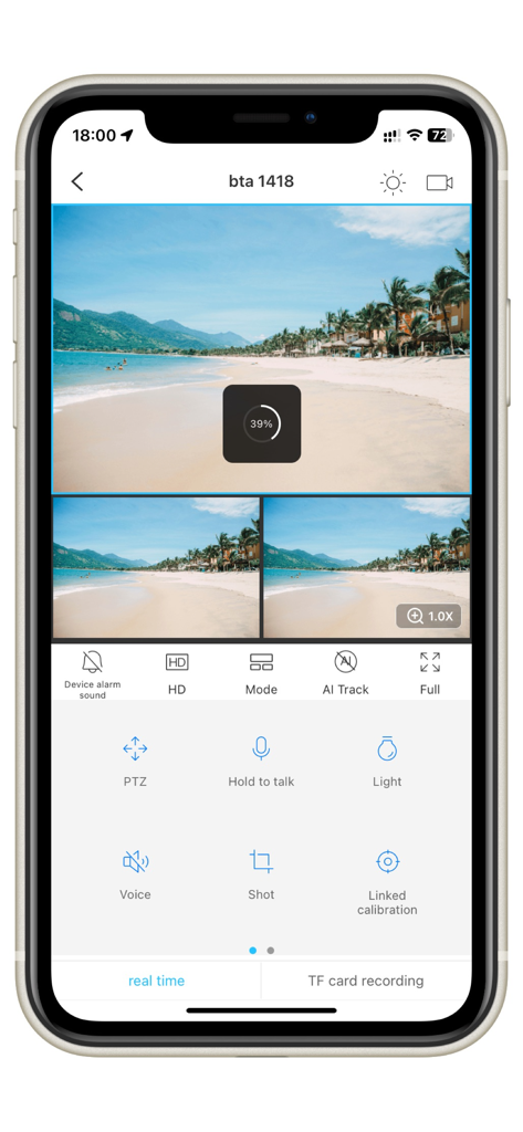 Hopeway - Hopeway app interface showing live security camera footage and control buttons
