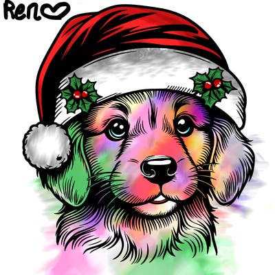 realistic dog wearing a santa hat