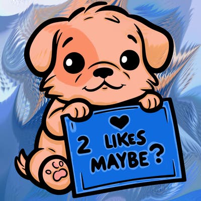 a puppy holding a sign that says 2 likes maybe?