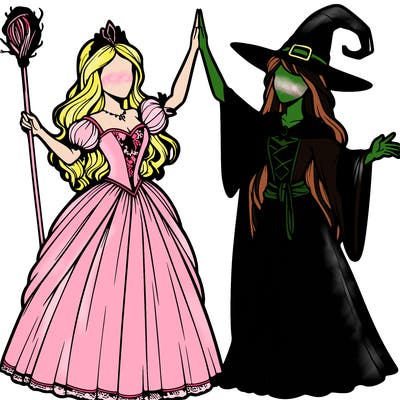 detailed realistic split of a princess and a witch