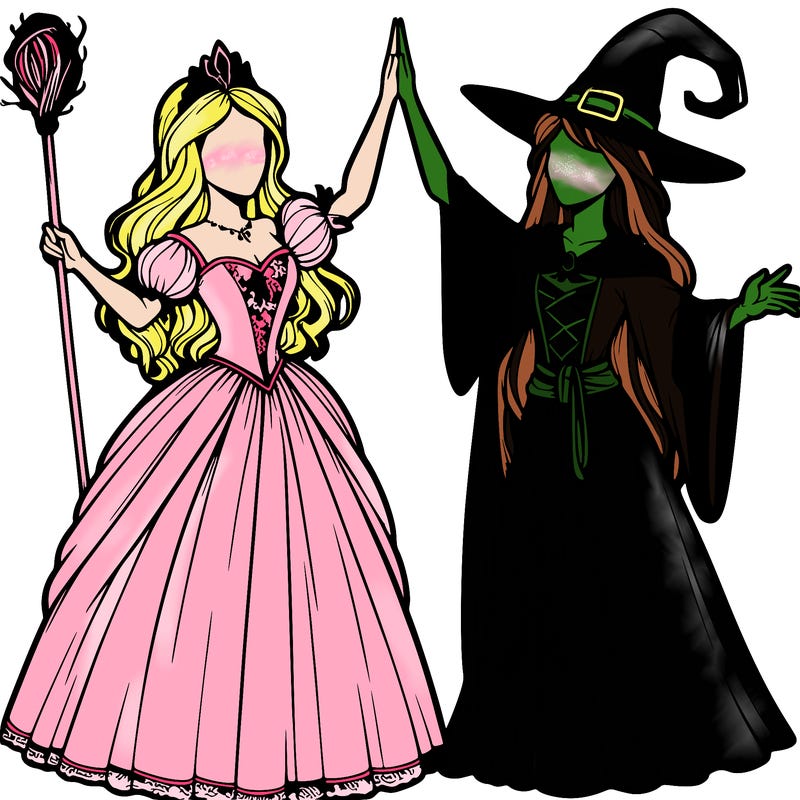detailed realistic split of a princess and a witch