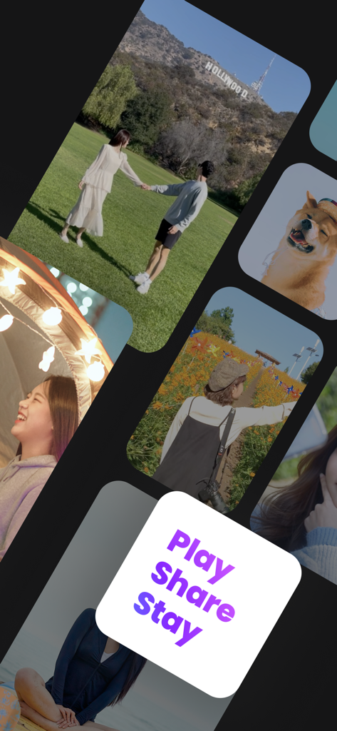 Tripbtoz - Play Share Stay - A collage of travel lifestyle images featuring the Hollywood sign and nature scenes with the text Play Share Stay