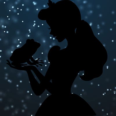 a shadow of a princess holding a frog realistic