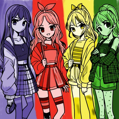 teen manga girls group of 4