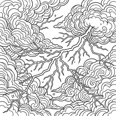 Witness the raw power of nature with this captivating cloud-to-cloud lightning coloring page, featuring dynamic electrical discharges between stylized storm clouds. Perfect for those who love to add vibrant colors to a dramatic natural spectacle.