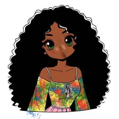 a black anime girl with long afro hair