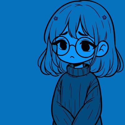 sad girl with glasses in a sweater