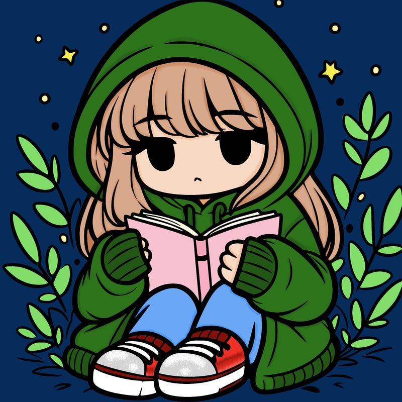 girl in oversized hoodie reading a book