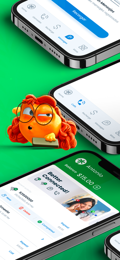 Islacel app interface showing mobile recharges and calls to Cuba.