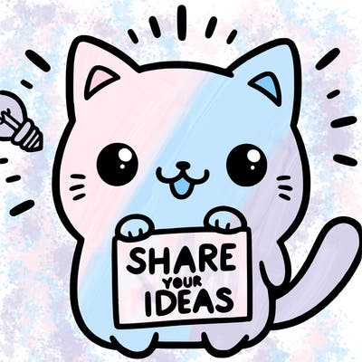 a cute cat saying share your ideas