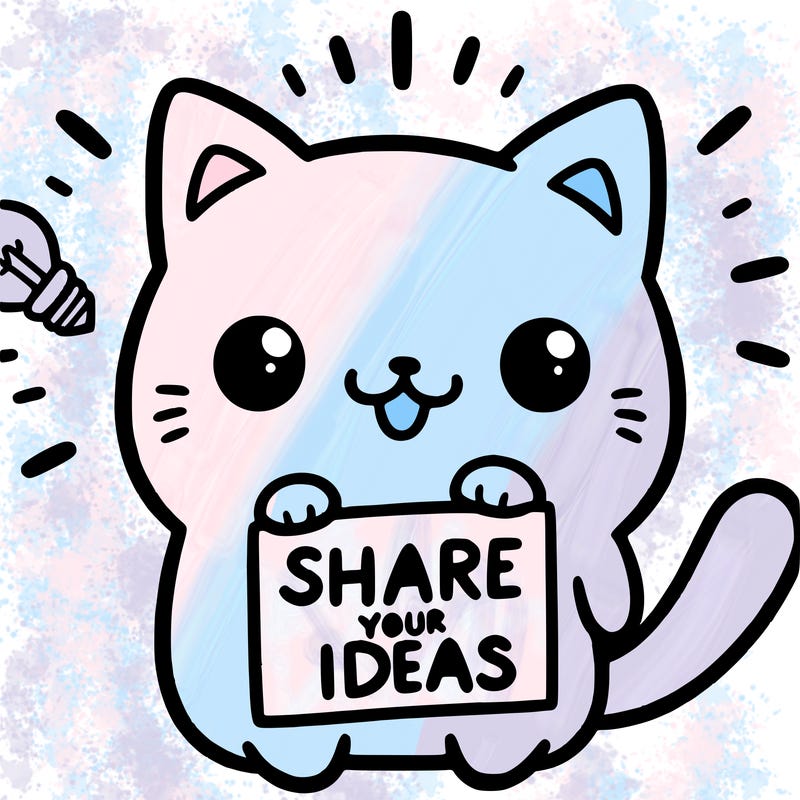 a cute cat saying share your ideas