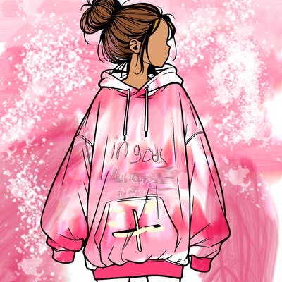 realistic girl with a oversized sweatshirt on and a bun