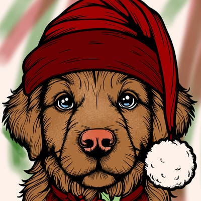 realistic dog with a christmas hat