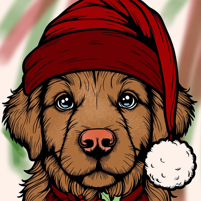 realistic dog with a christmas hat