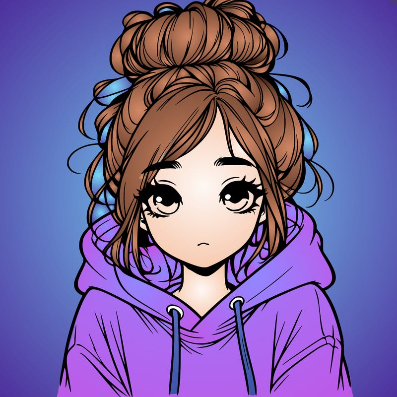 realistic girl with messy hair bun with oversized hoodie
