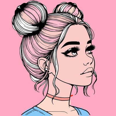 realistic girl with buns on the top of her head