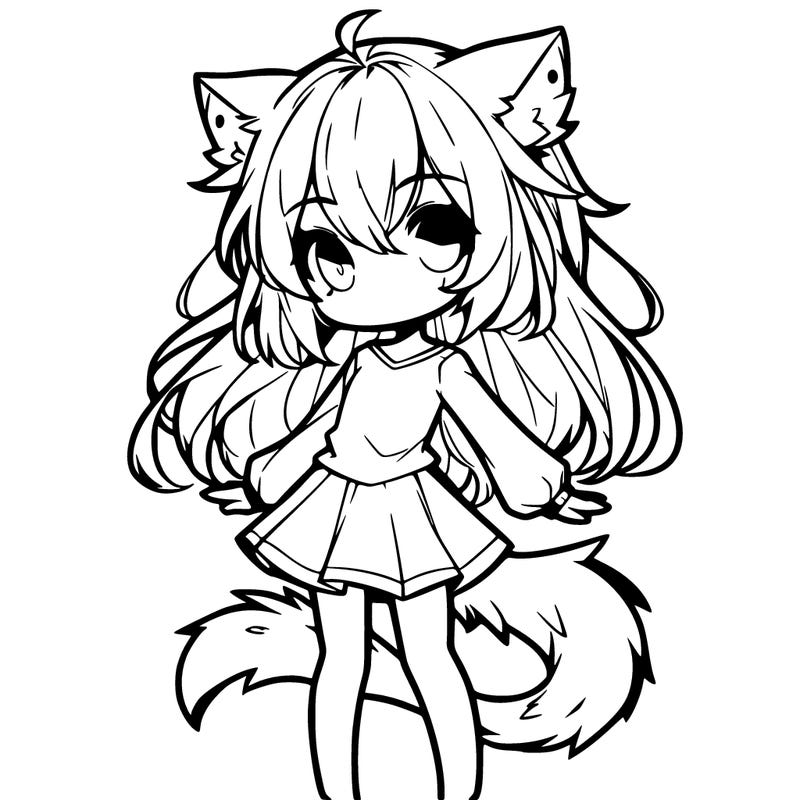 cute nice manga anime drawing only a bit chibi not to much lion ears girl with tail