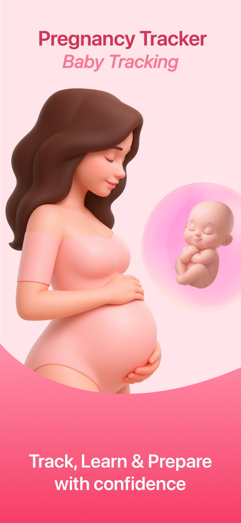 Pregnancy Tracker App ⁯ - 3D illustration of a pregnant woman and a baby in the womb for a pregnancy tracker app
