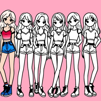 a group of girls wearing crop tops and shorts