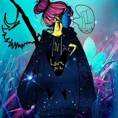 realistic girl with a oversized sweatshirt on and a bun