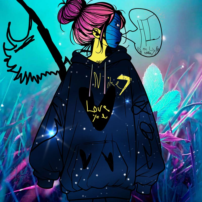 realistic girl with a oversized sweatshirt on and a bun