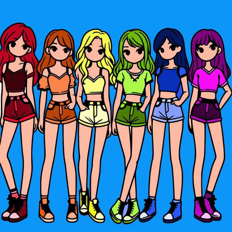 a group of girls wearing crop tops and shorts