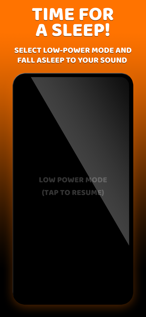 ™Tinnitus Relief Sound Masking - Smartphone screen demonstrating the low power mode feature for sleep in a tinnitus relief app