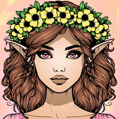 realistic female elf with flower crown