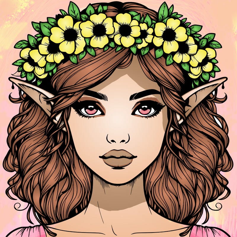 realistic female elf with flower crown