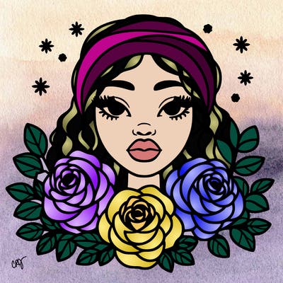 black woman portrait surrounded by roses