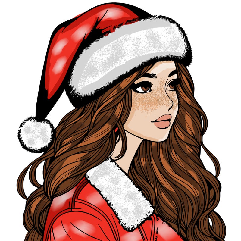 realistic girl in santa hat