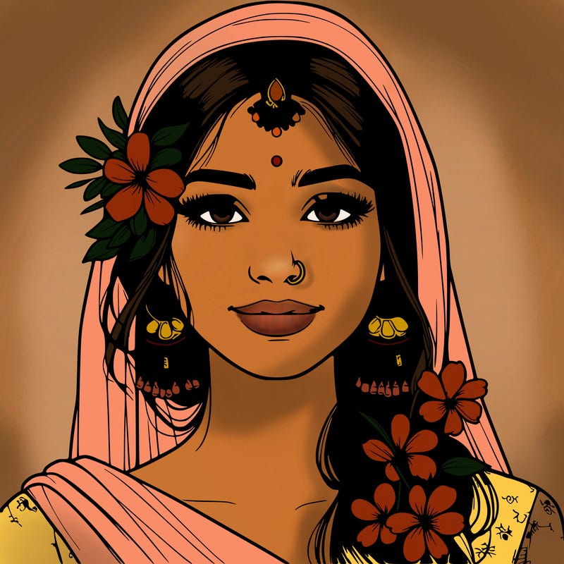 realistic girl with flowers