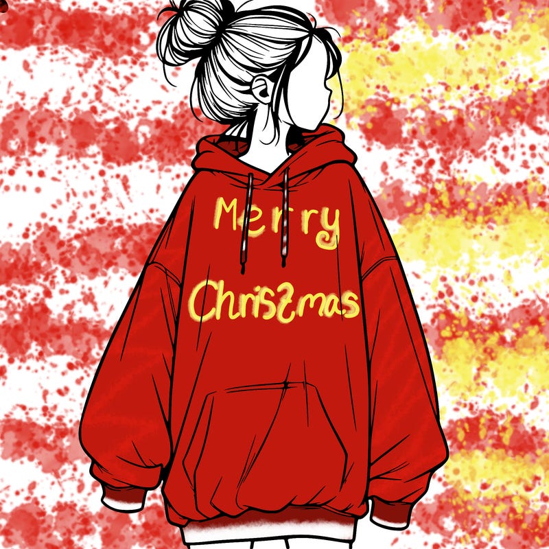 realistic girl with a oversized sweatshirt on and a bun