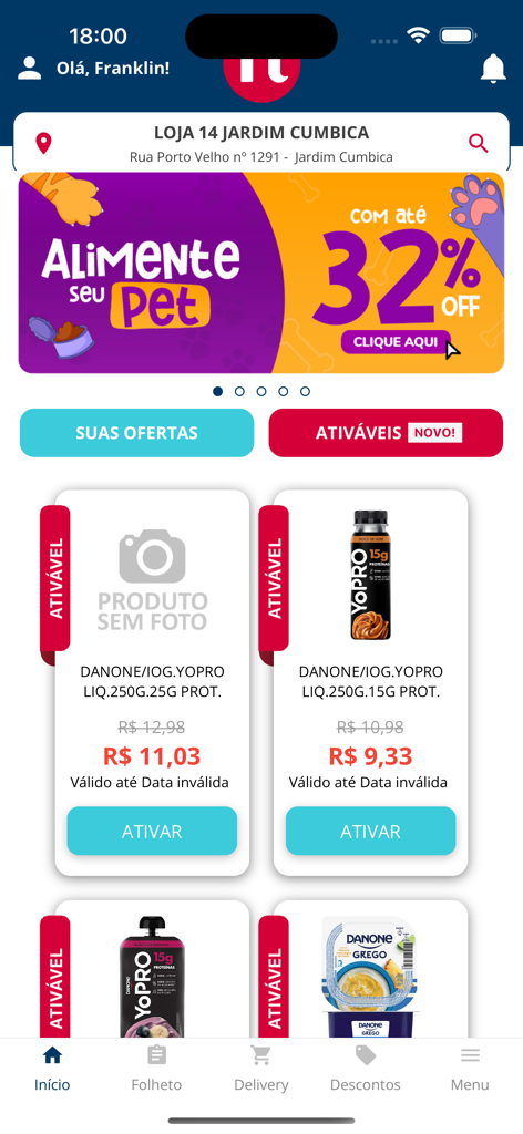 Meu Nagumo - Tela inicial do app de supermercado Meu Nagumo com descontos em ração para pets e ofertas de mercado