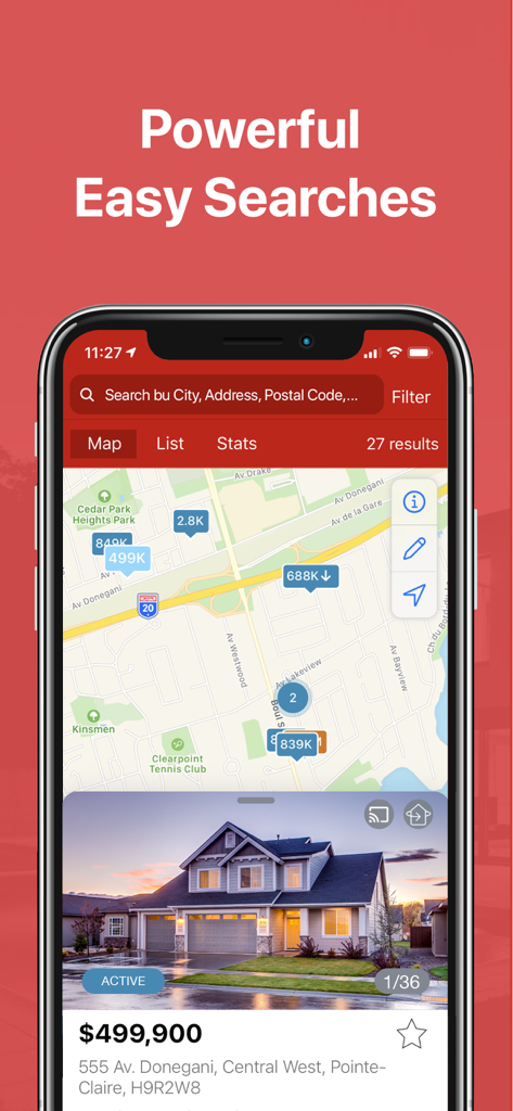 Real estate property search map in the Prospects Mobile app