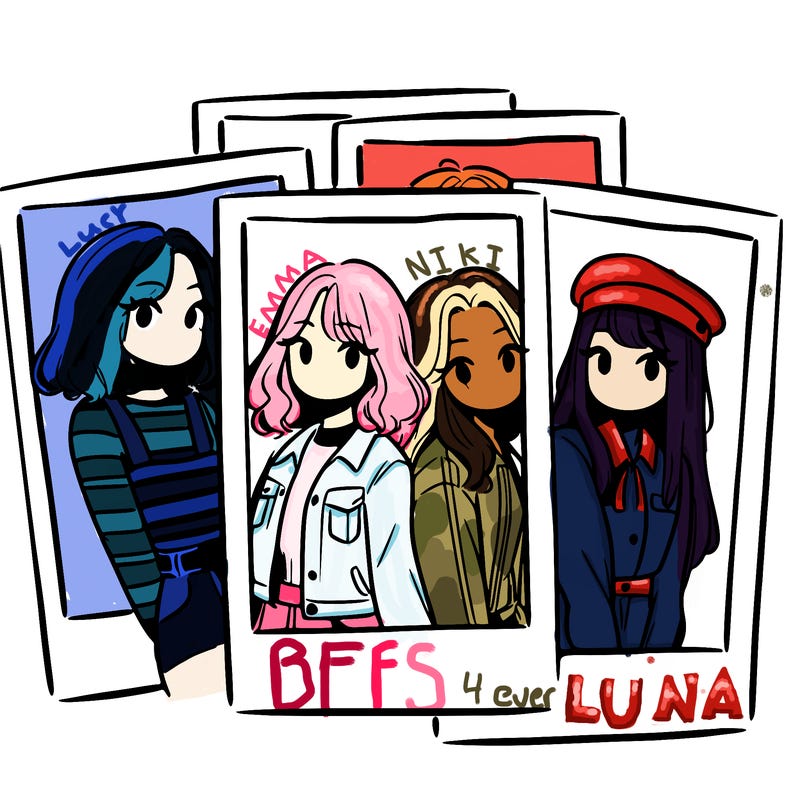 polaroid photo of 4 girls