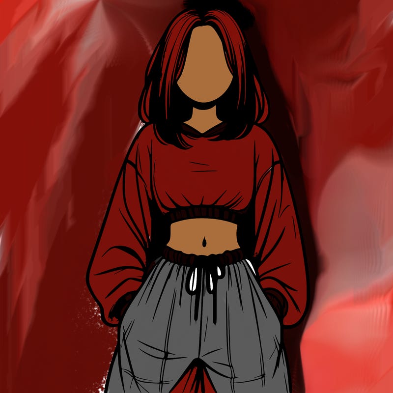 realistic girl faceless with baggy pants and a crop top