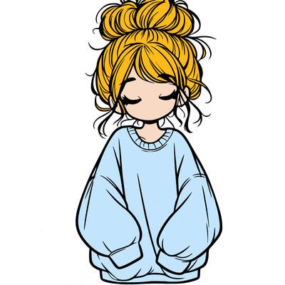 girl with baggy sweatshirt and messy bun