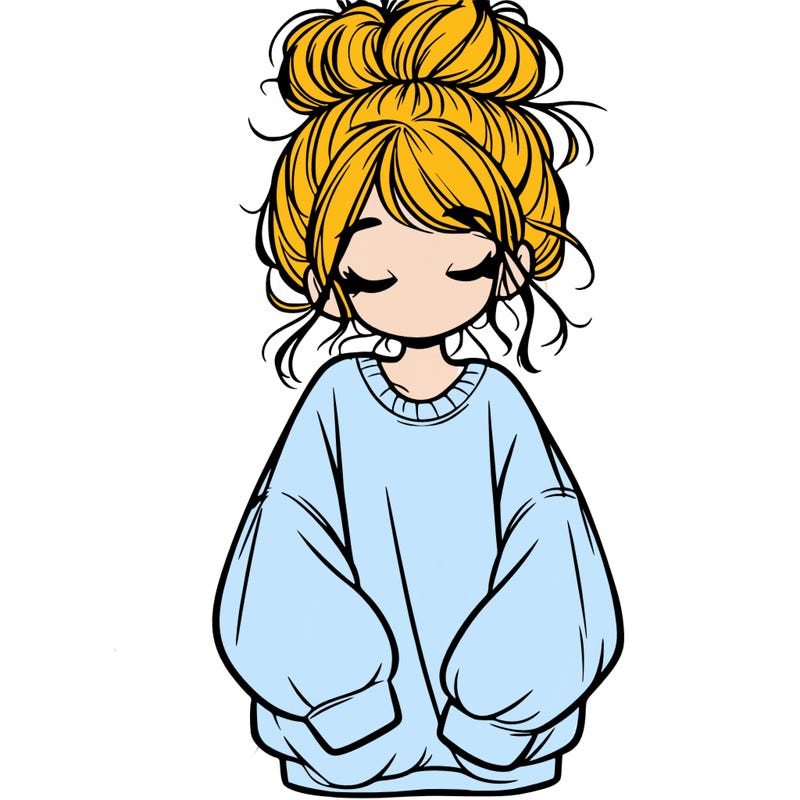 girl with baggy sweatshirt and messy bun