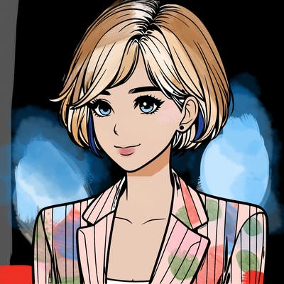 one beautiful girl realistic wearing suit with short hair