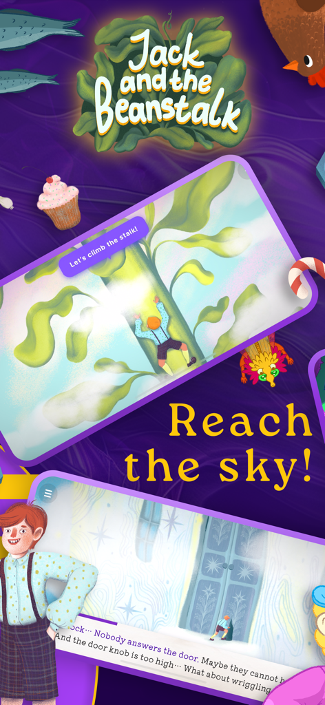 Jack and the Beanstalk interactive story scene with a boy climbing a beanstalk