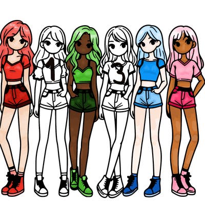 a group of girls wearing crop tops and shorts